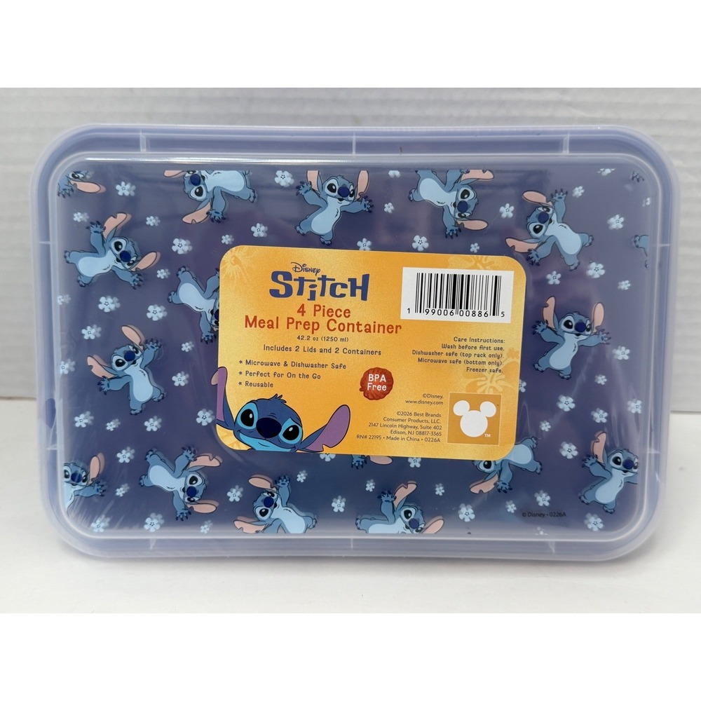 Disney Stitch 4 Piece Meal Prep Container Set 42.2oz Blue Liloβ & Stitch New